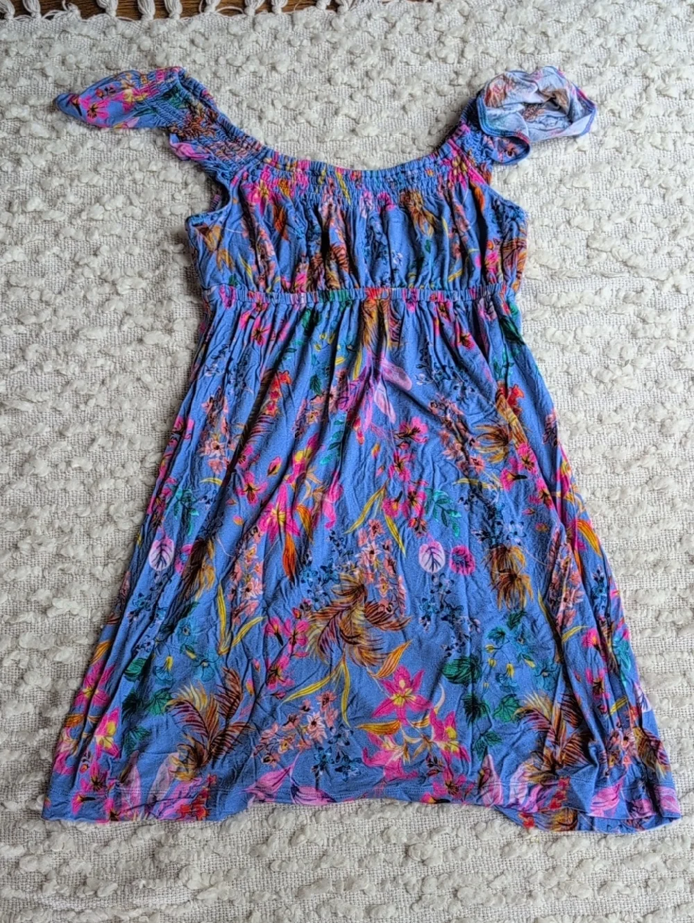 Soma Blue Floral Ruffle Smocked Bust Empire Waist Nightgown Pajama Dress